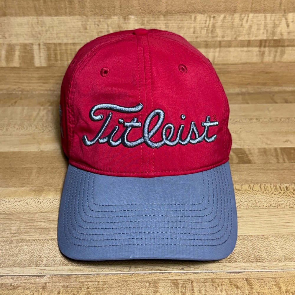 Titleist Golf Hat Mens Red Grey Adjustable Strapback FJ Pro V1 Performance Cap